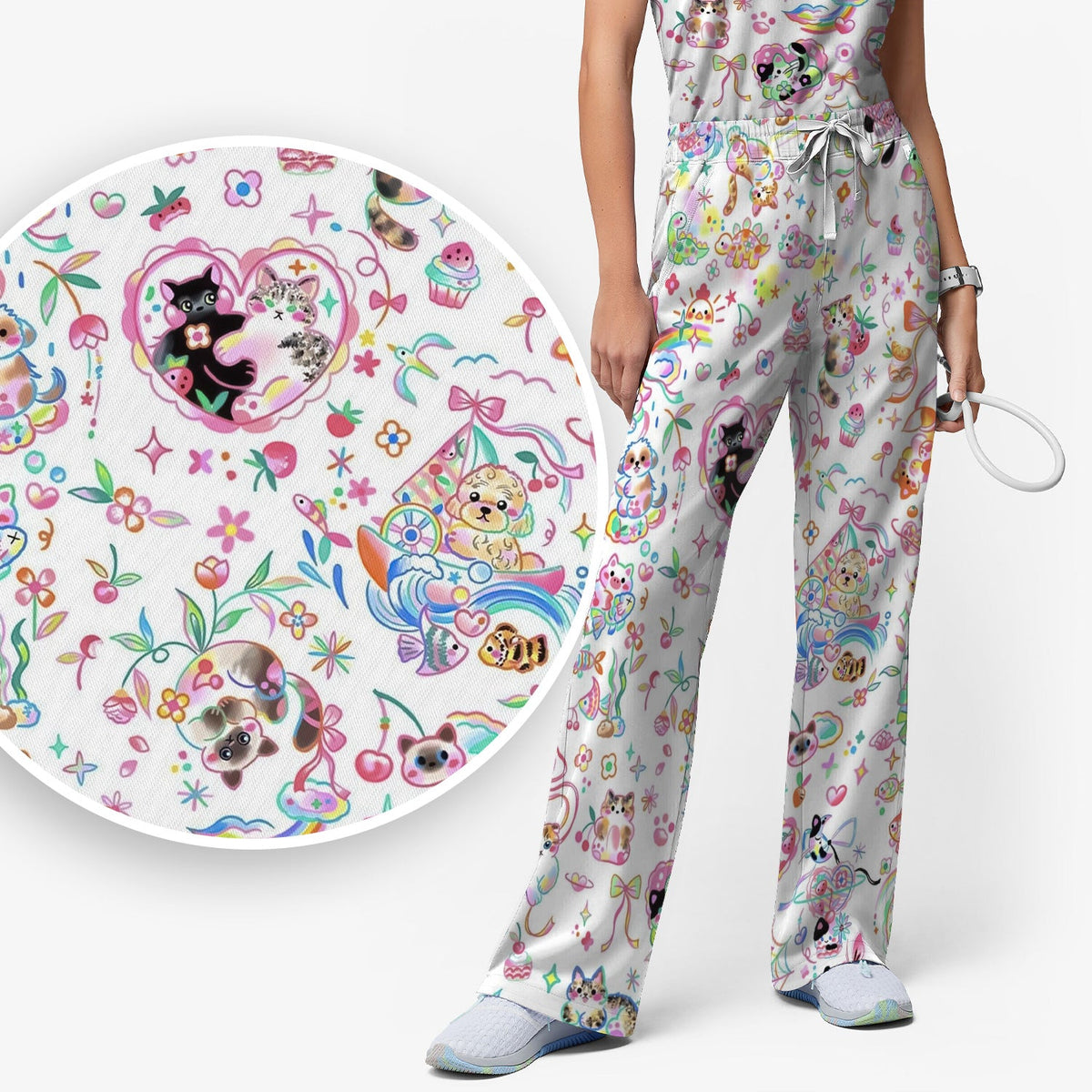 Kawaii Animal Rainbow Heart Nurse Scrub Set