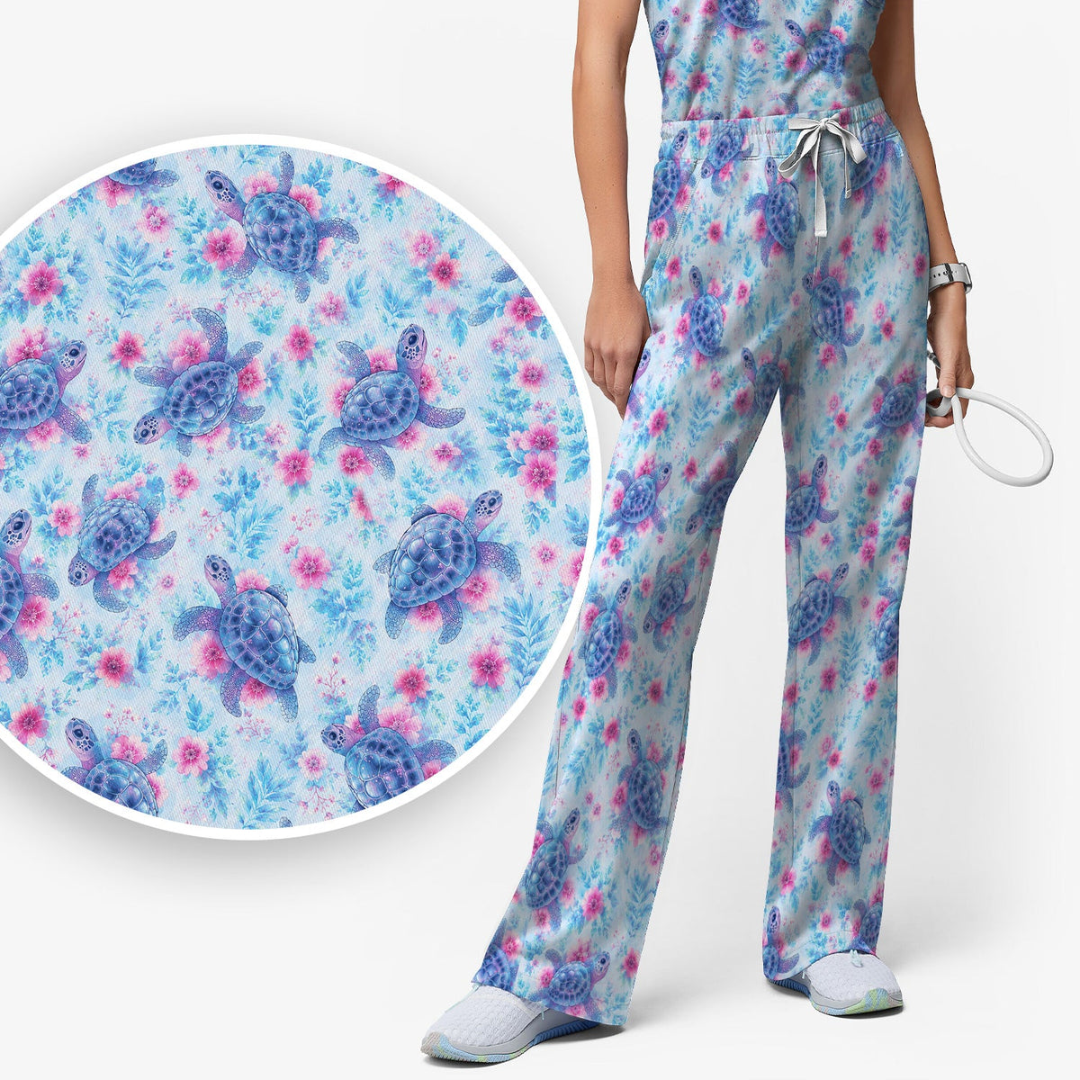 Sea Turtle Floral Nurse Scrub Set