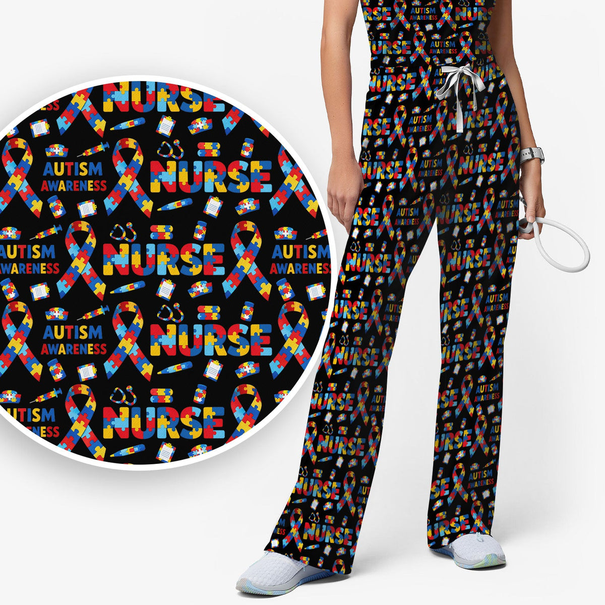 Autism Awareness Puzzle Ribbon Nurse Scrub Set