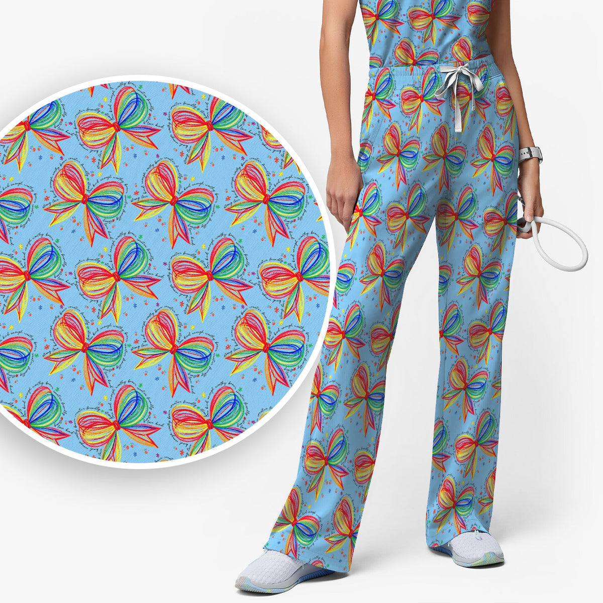 Colorful Rainbow Bow Nurse Scrub Set