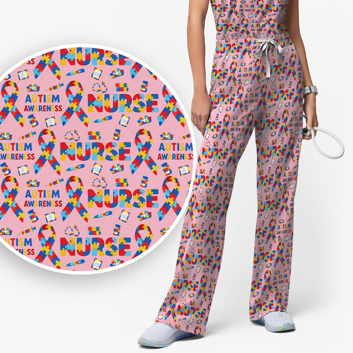 Autism Awareness Puzzle Ribbon Nurse Scrub Set