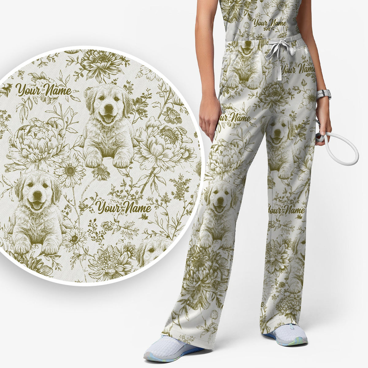 Personalized Pet Photo Floral Nurse Scrub Set