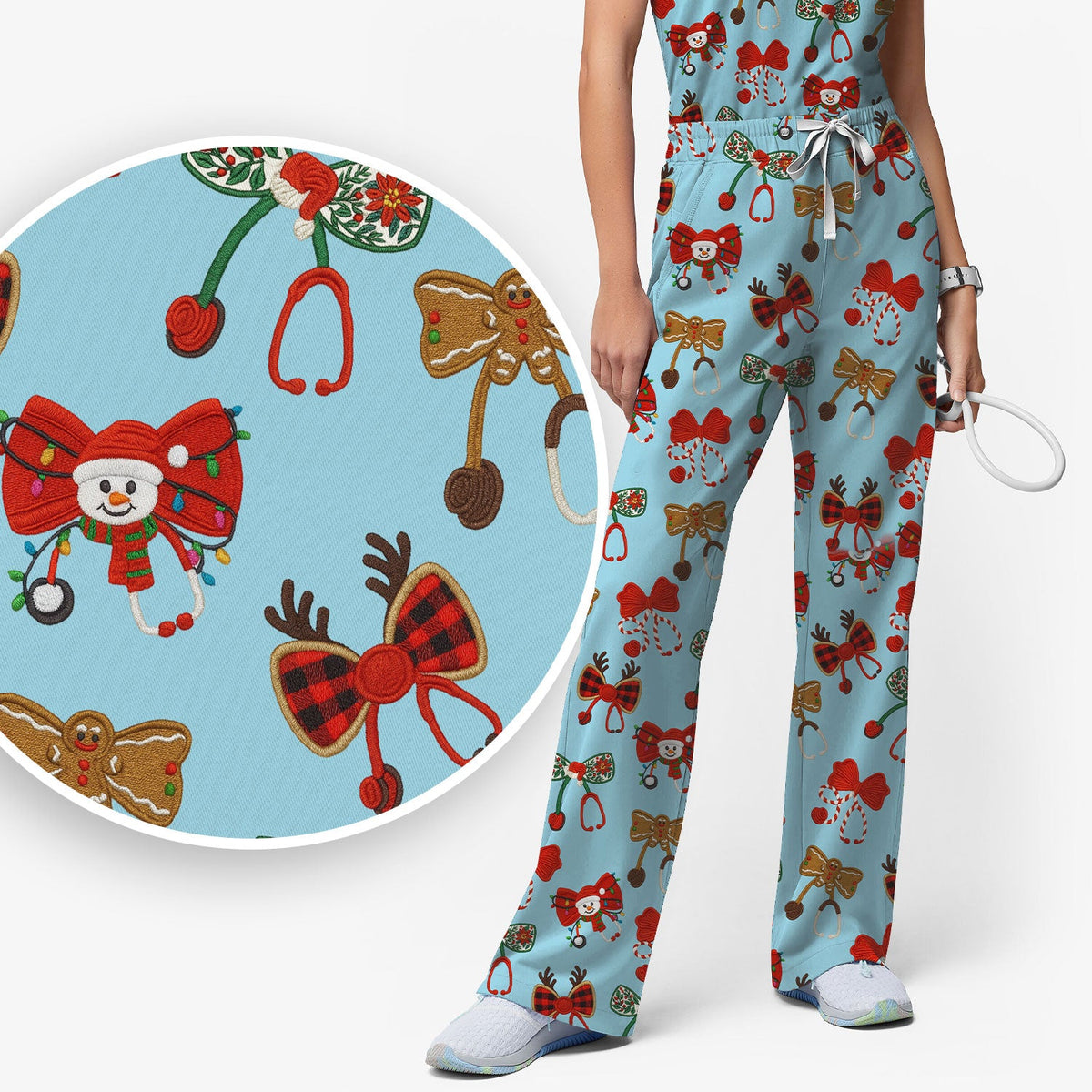 Christmas Stethoscope Bow Nurse Scrub Set