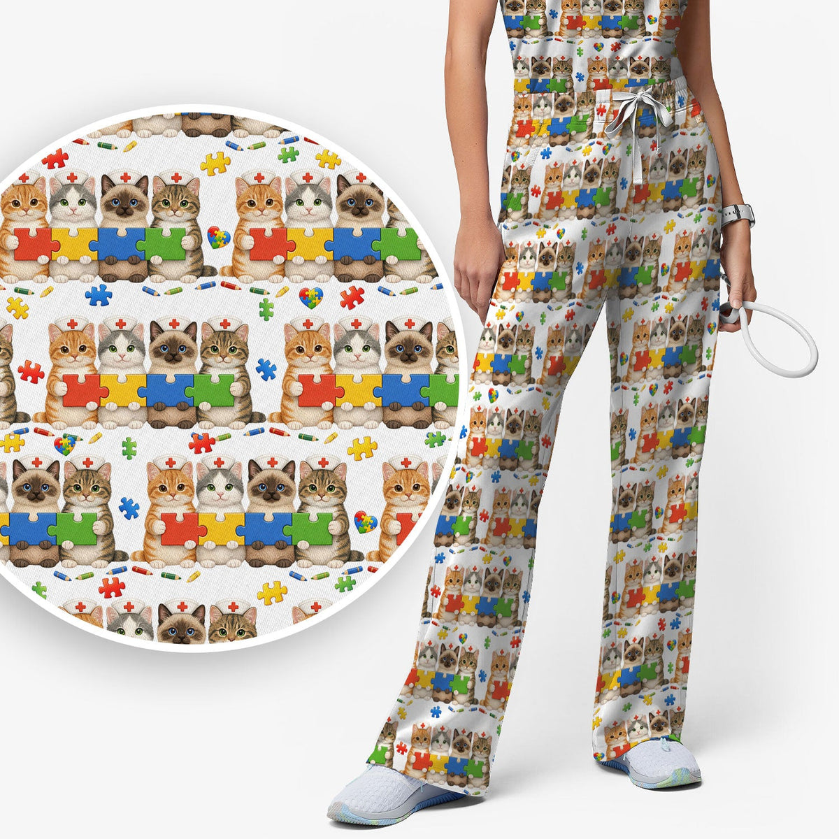 Autism Awareness Cat Nurse Scrub Set