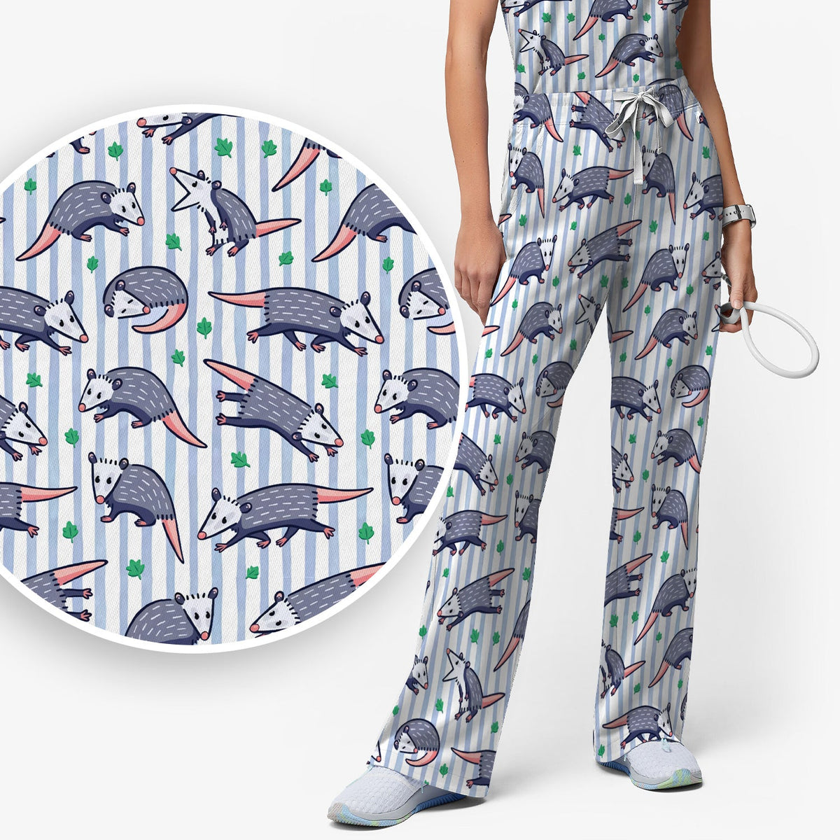 Opossum Blue Stripe Nurse Scrub Set