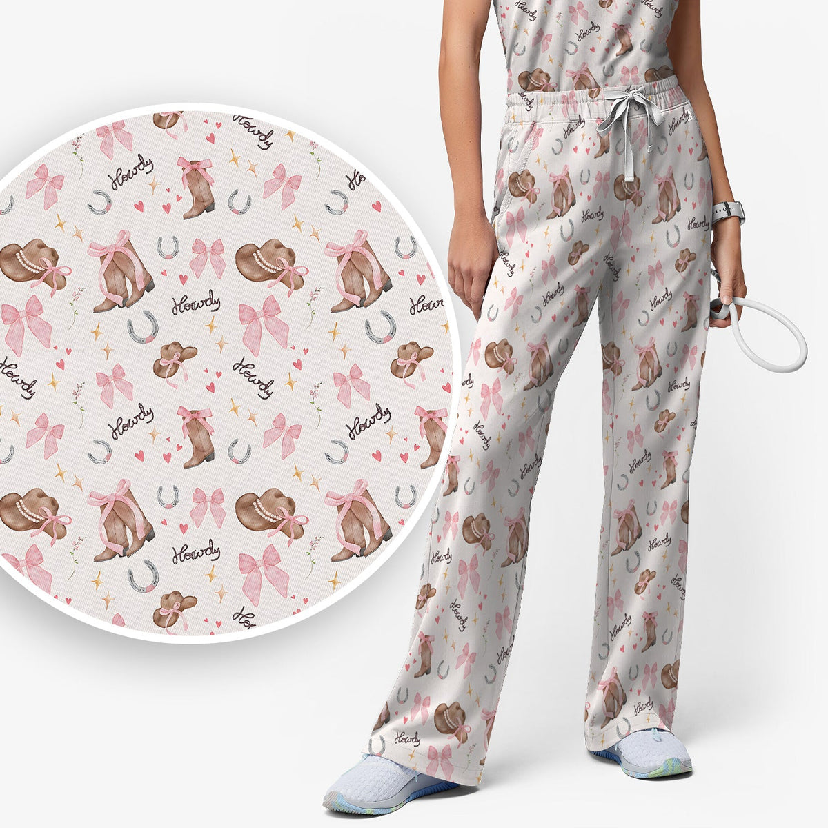 Pink Cowgirl Boots Nurse Scrub Set