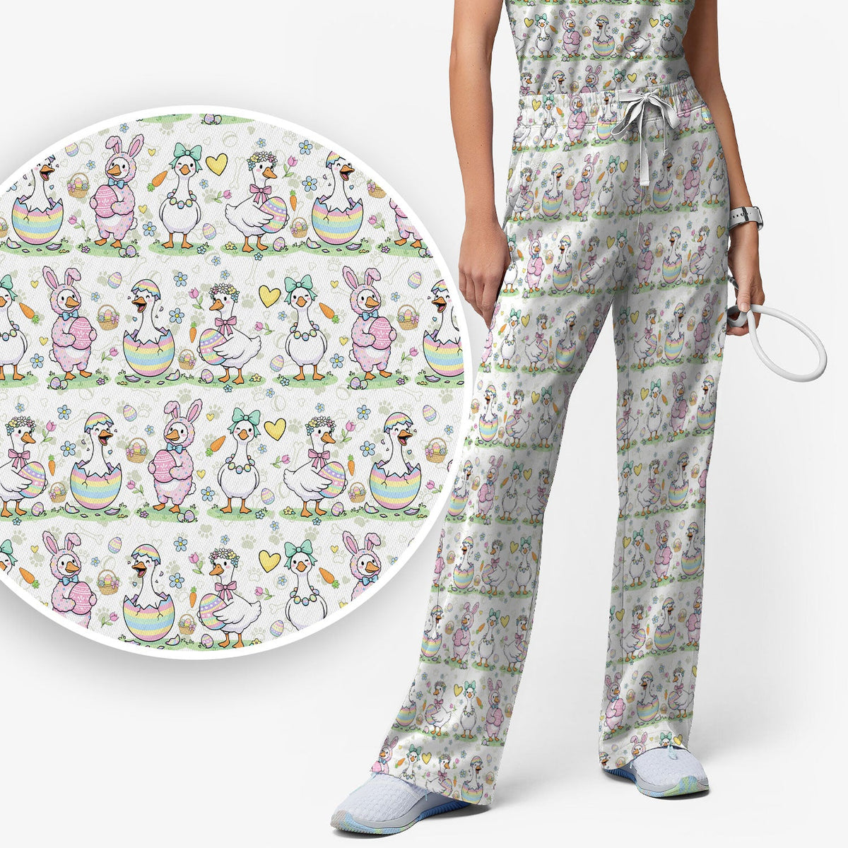 Spring Easter Goose Bunny Nurse Scrub Set