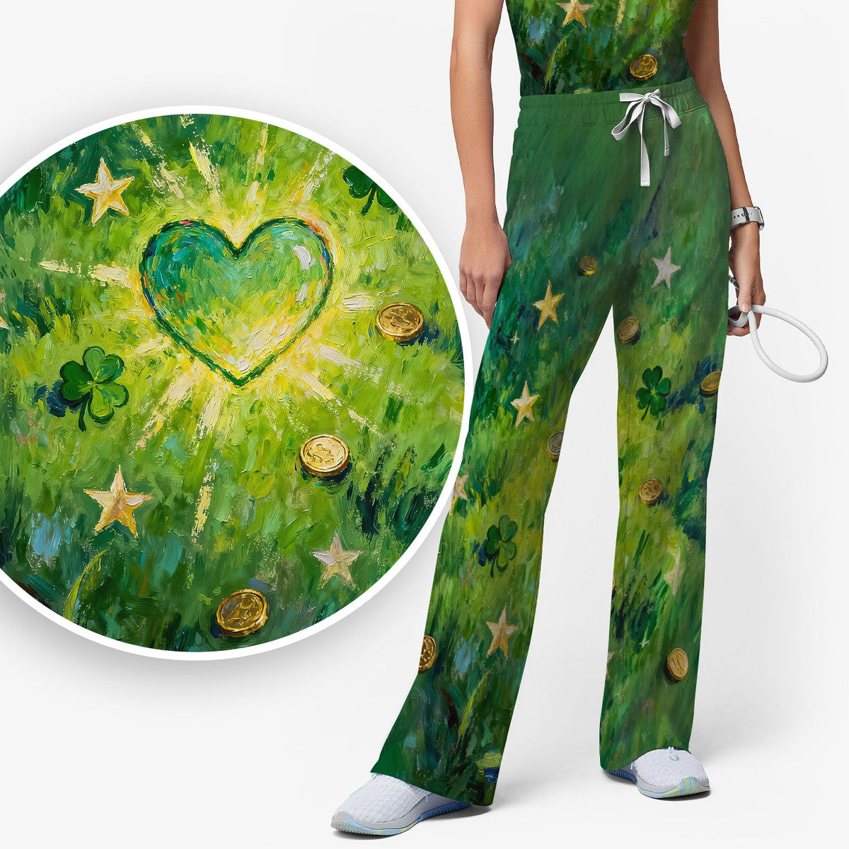St Patrick Lucky Shamrock Heart Nurse Scrub Set