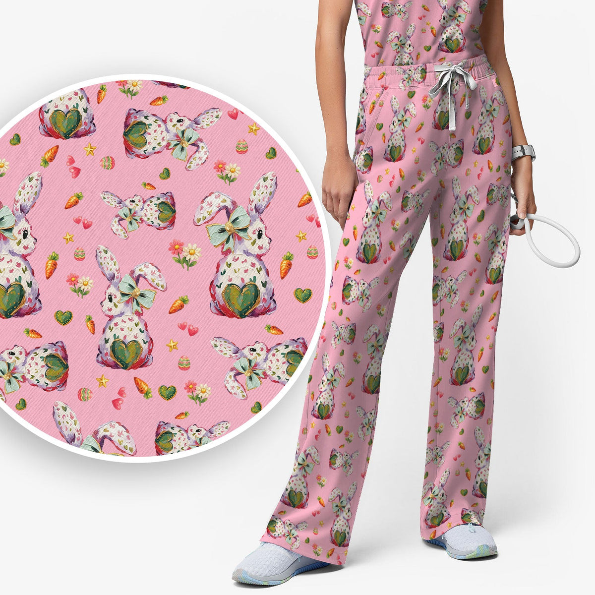 Pastel Bunny Easter Nurse Scrub Set