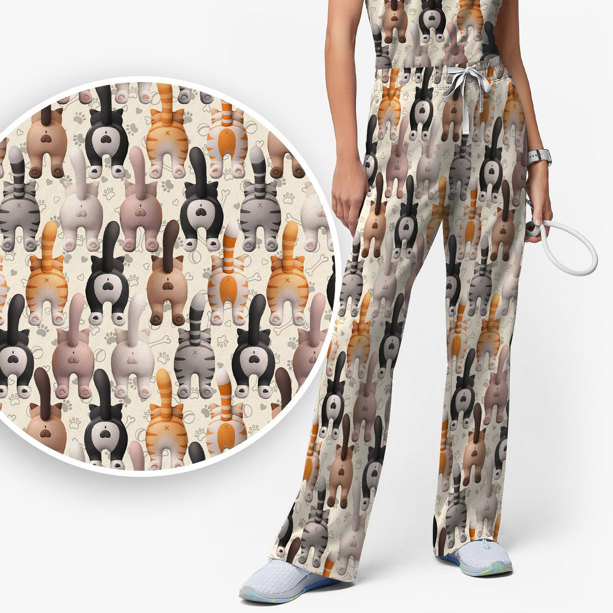 Cat Butt Paw Print Nurse Scrub Set
