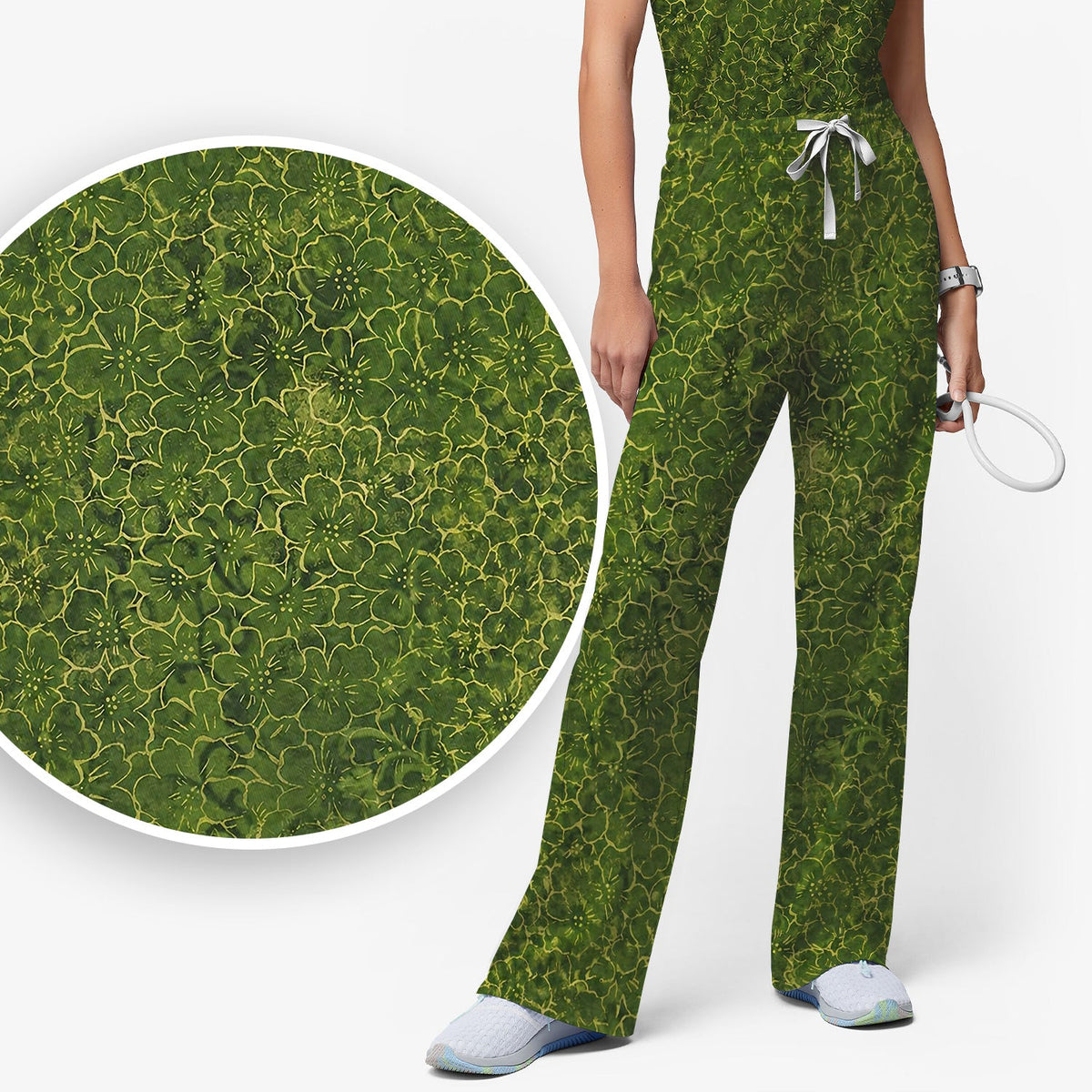 Green Floral Blossom Nurse Scrub Set