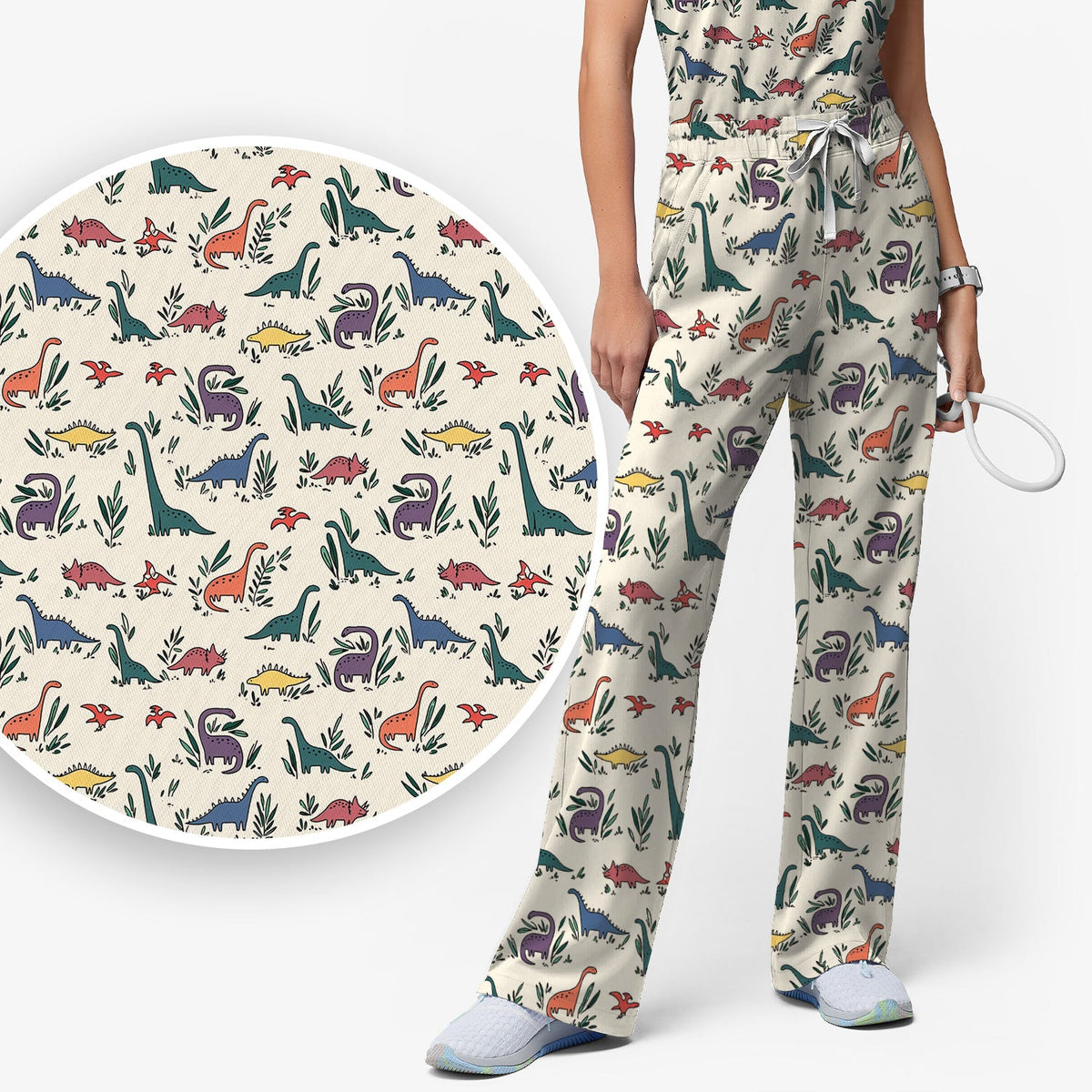 Dinosaur Leafy Garden Nurse Scrub Set