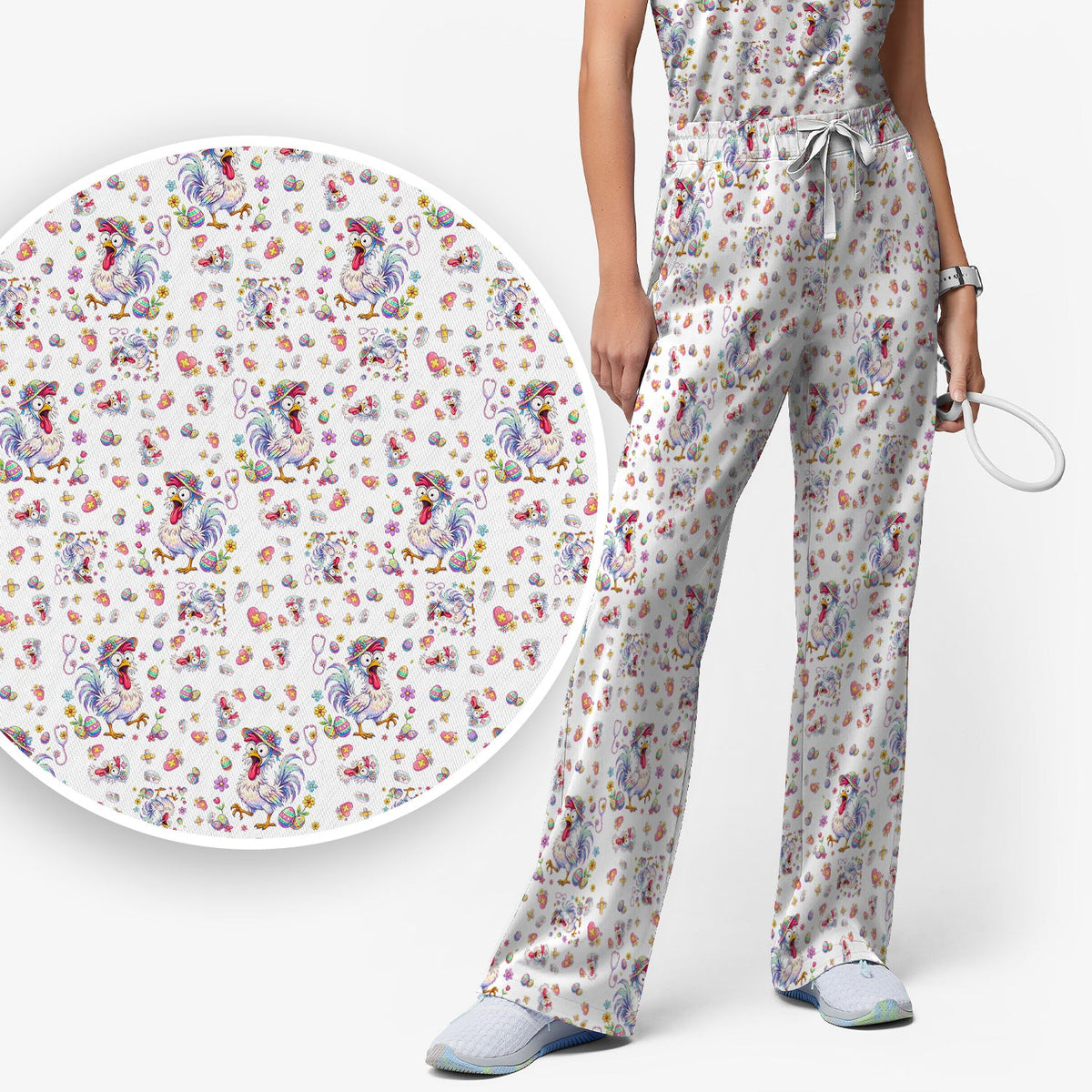 Easter Chicken Nurse Scrub Set