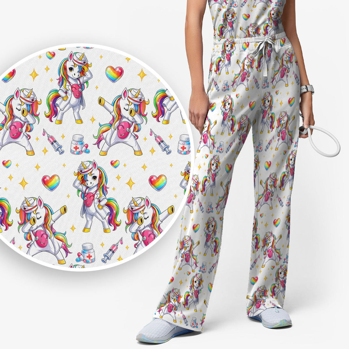 Nurse Unicorn Rainbow Scrub Set