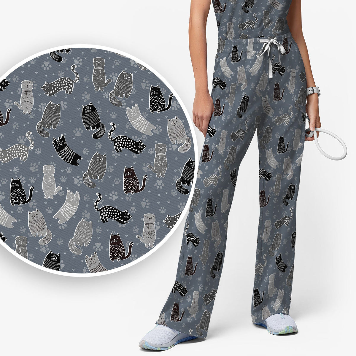 Cat Paw Print Nurse Scrub Set