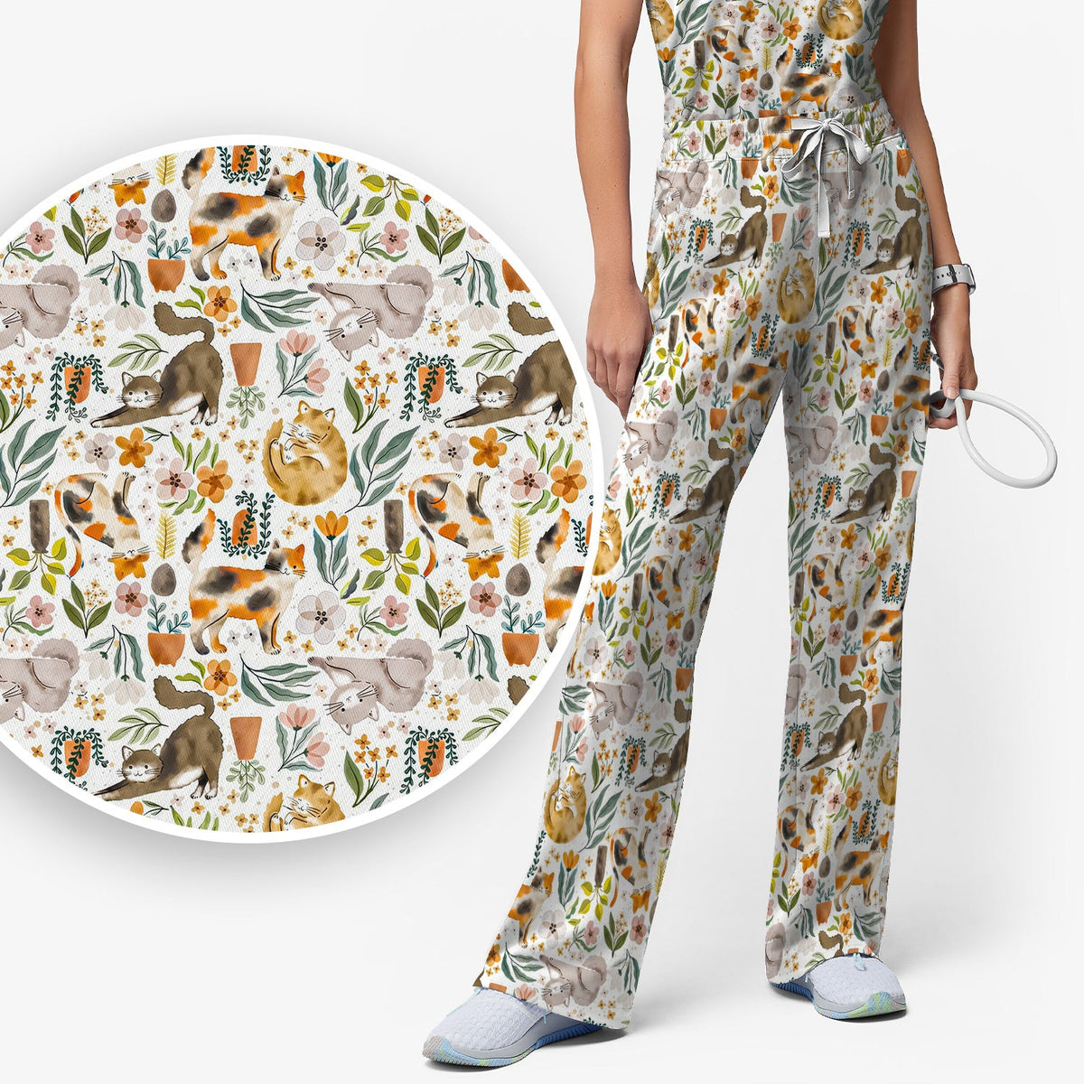 Cat Wildflower Garden Nurse Scrub Set