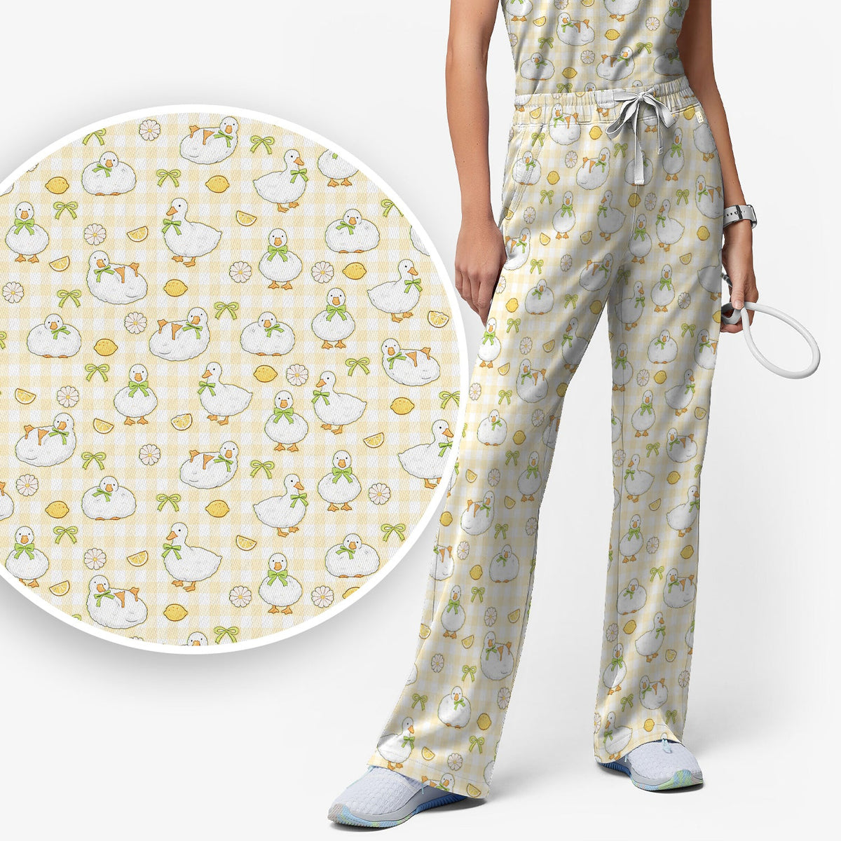 Adorable Ducks Lemon Daisy Nurse Scrub Set