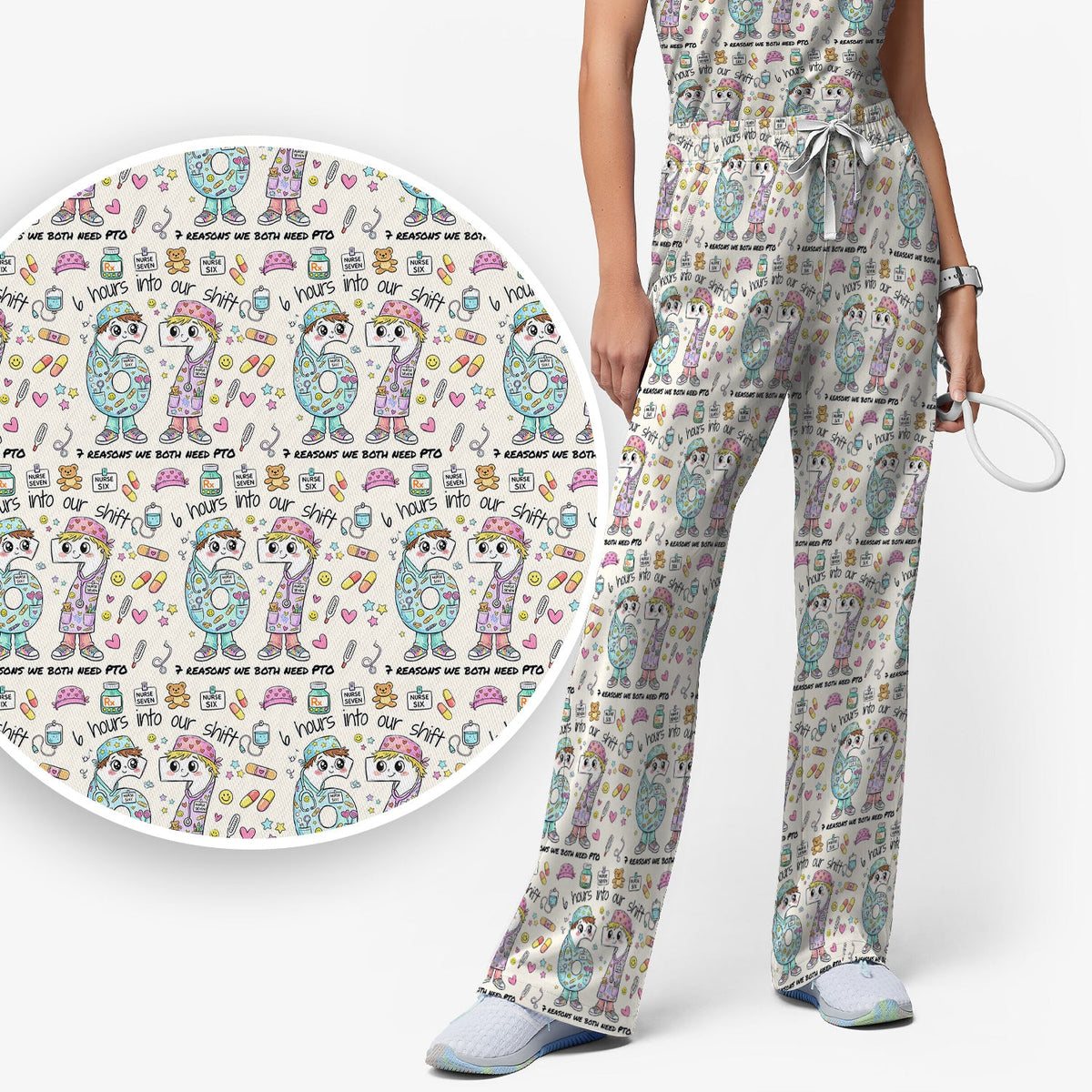 Six Hours Into Shift Beige Nurse Scrub Set