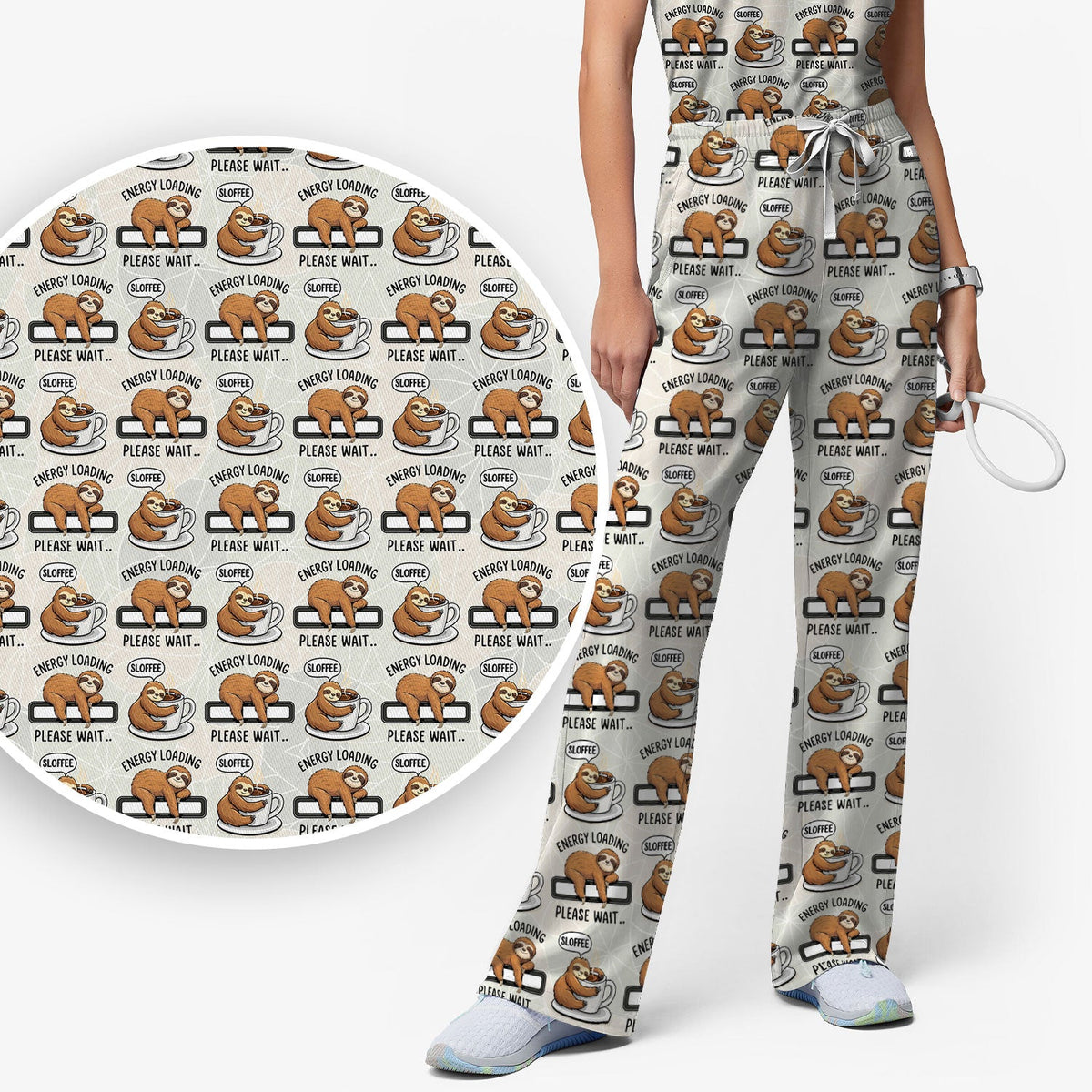 Sloth Coffee Energy Nurse Scrub Set