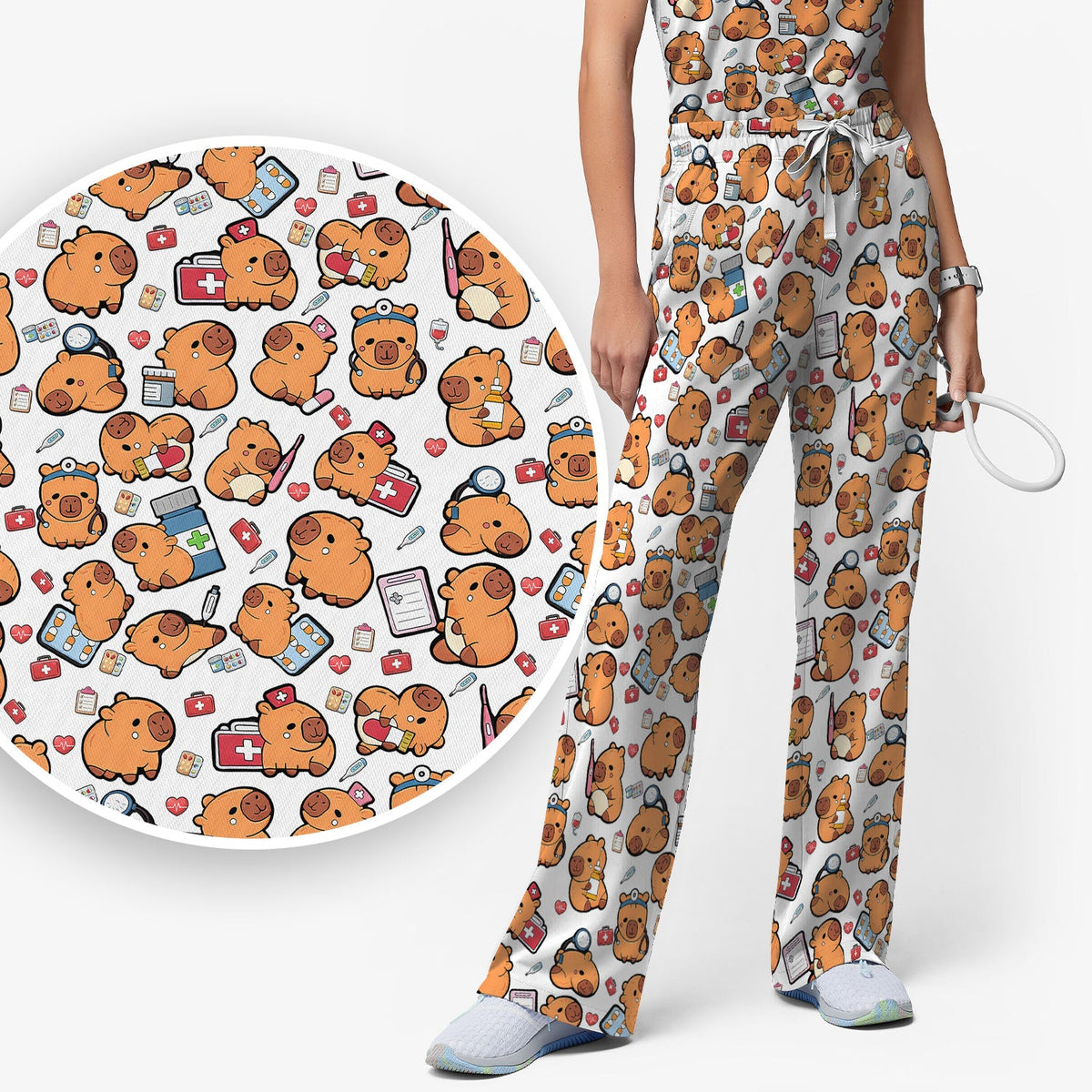 Capybara Stethoscope Medical Tools Nurse Scrub Top