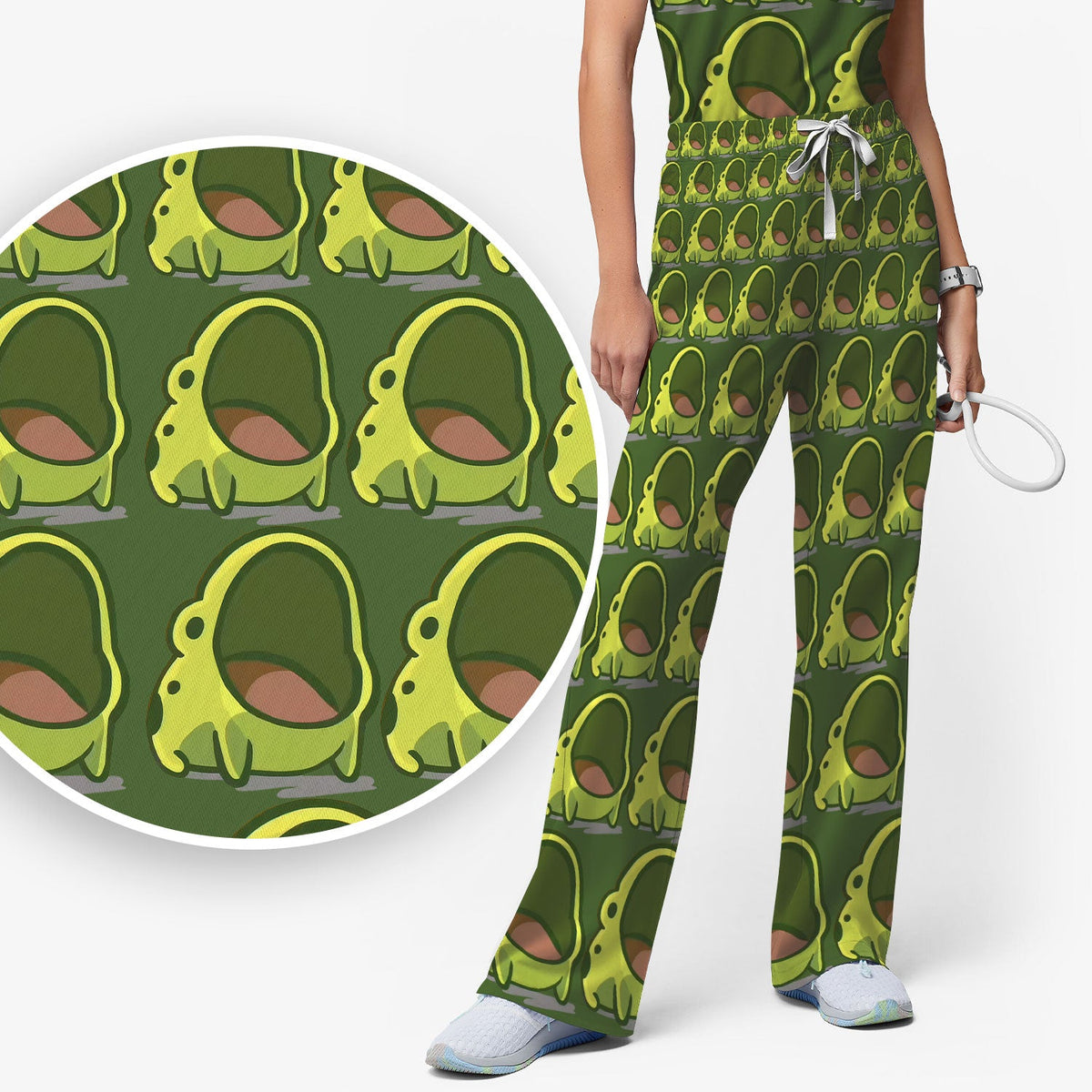 Green Frog Cartoon Nurse Scrub Set