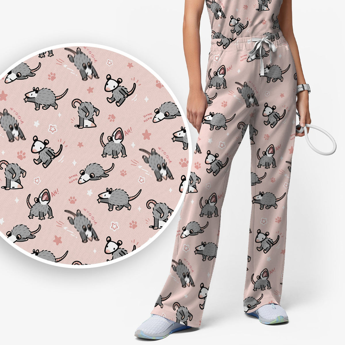 Cartoon Opossum Nurse Scrub Set