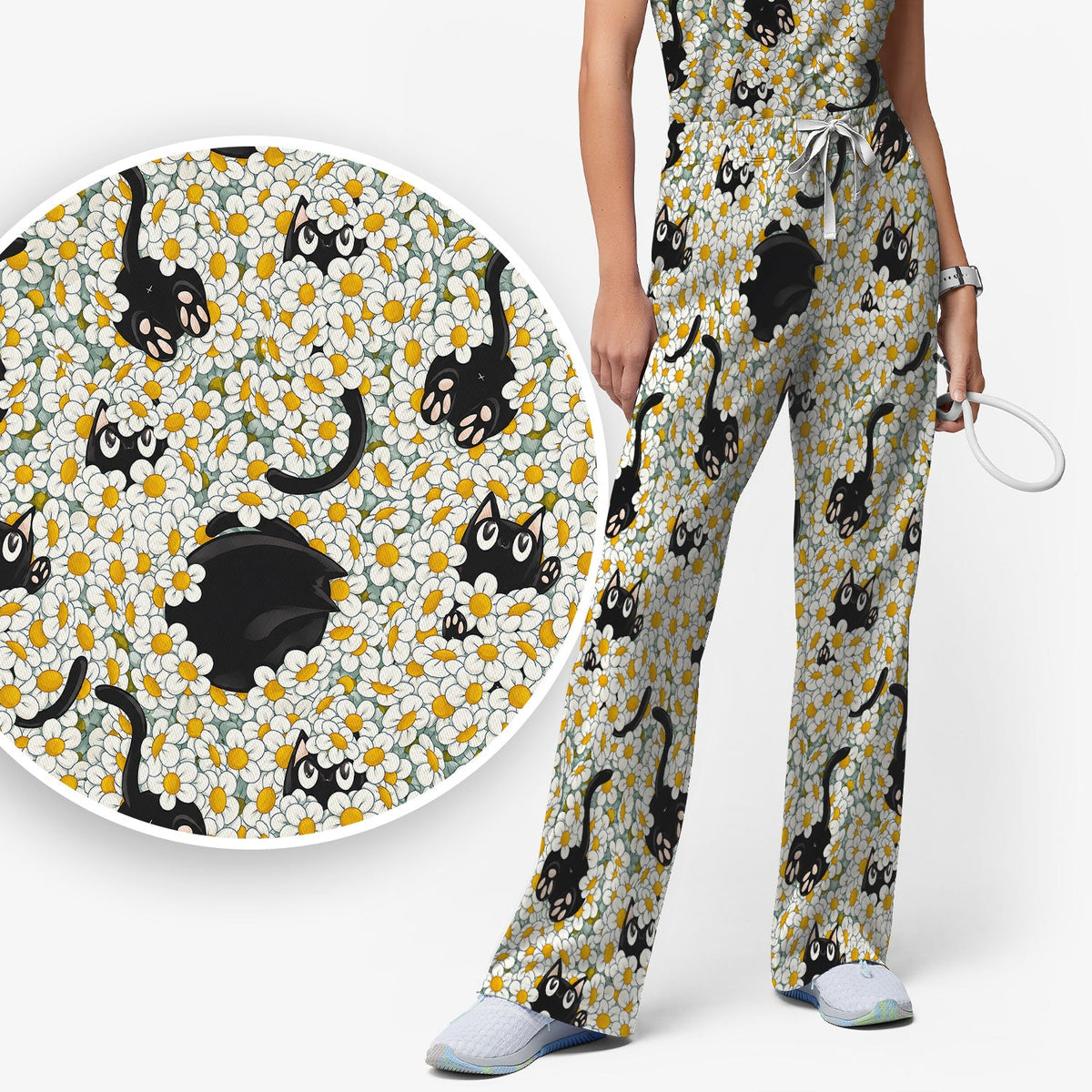 Daisy Black Cat Nurse Scrub Set