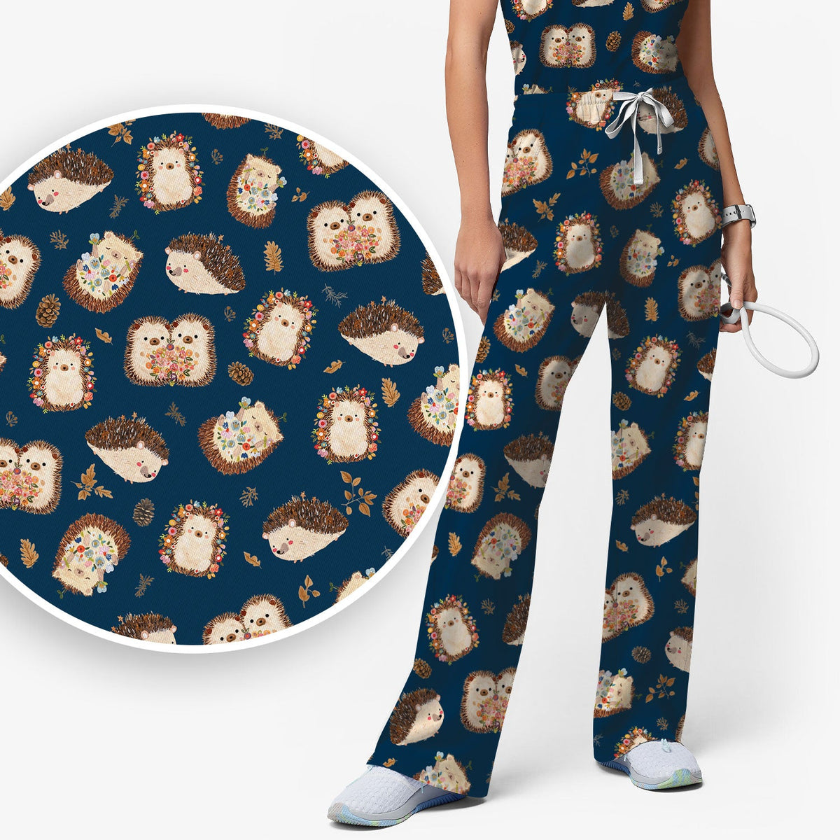 Hedgehog Floral Nurse Scrub Set