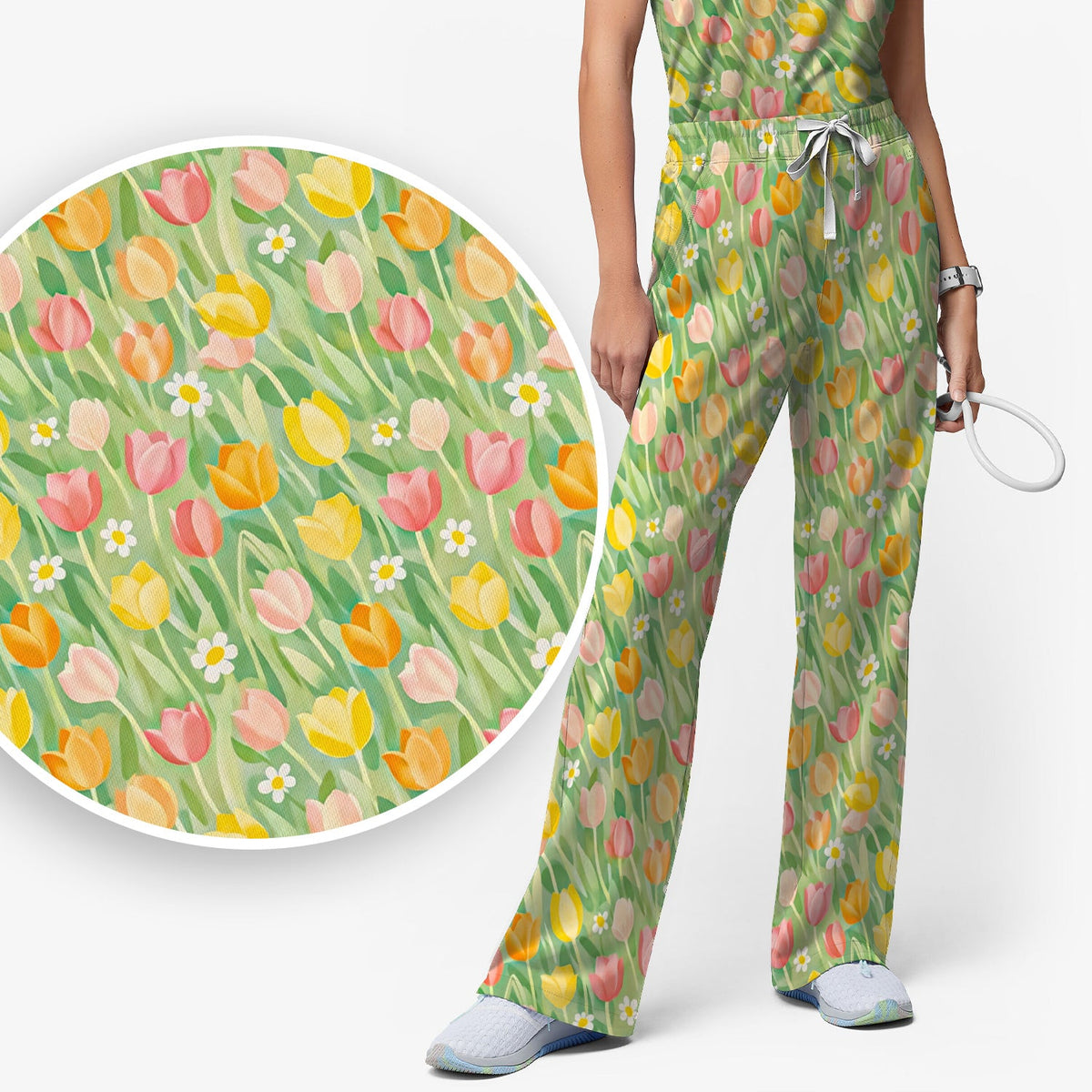 Cheerful Tulip Meadow Nurse Scrub Set