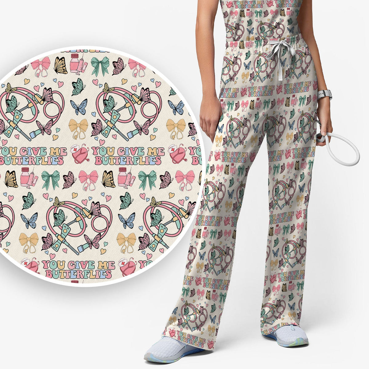 Butterfly Heart Nurse Scrub Set - Valentines Day Gift