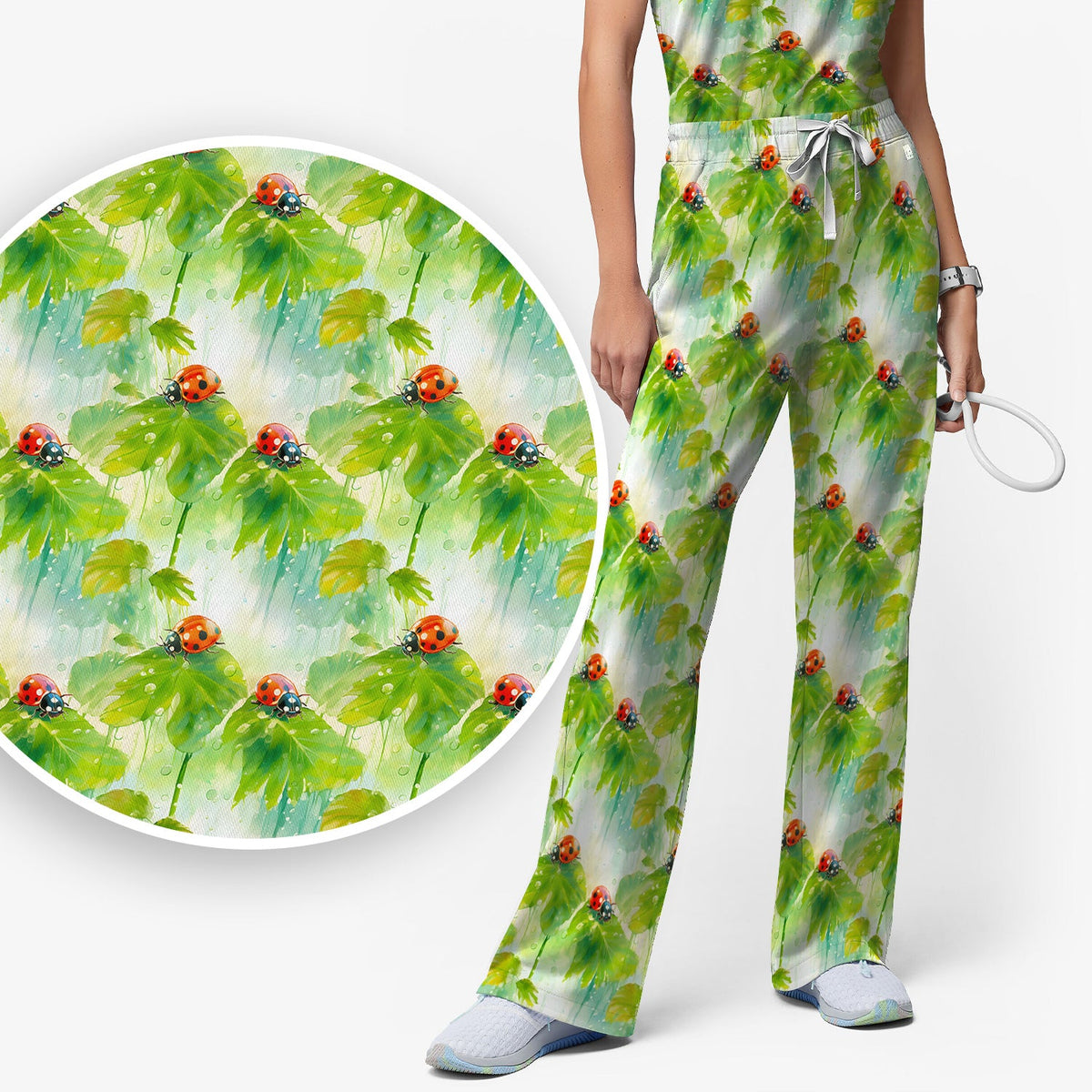 Ladybugs On Rainy Leaves Nurse Scrub Set