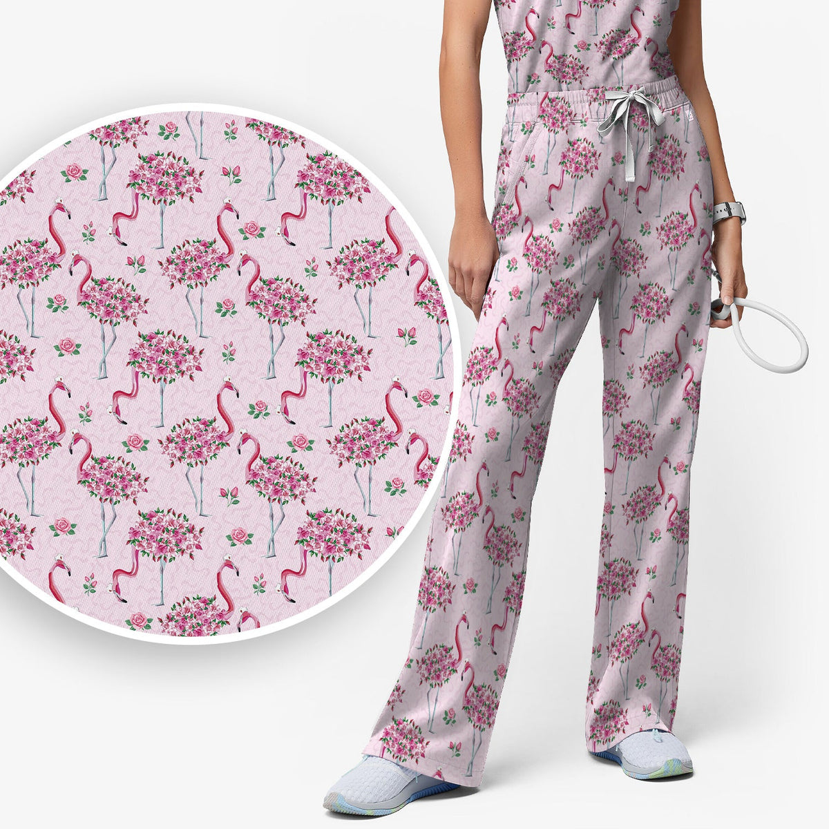 Pink Flamingo Floral Nurse Scrub Set