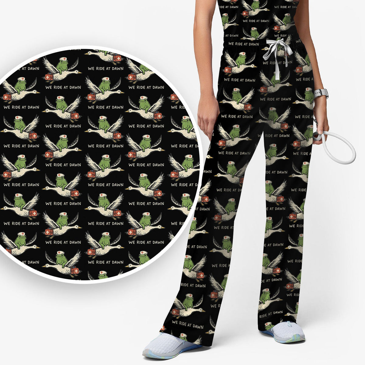 Frog Riding Goose Nurse Scrub Set
