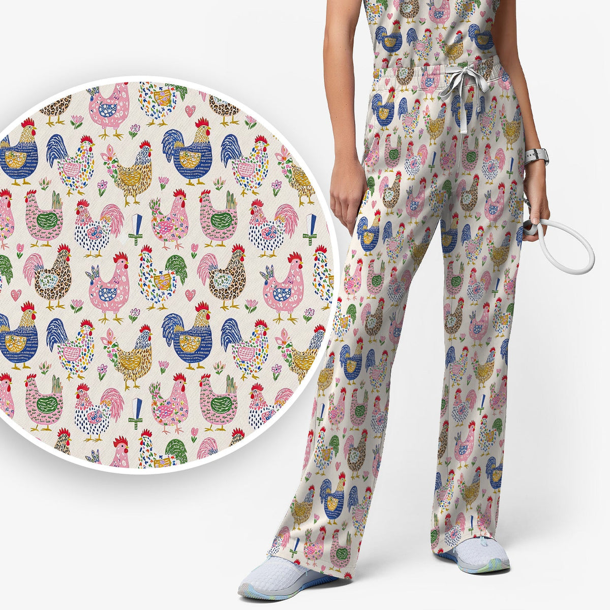 Chicken Rooster Nurse Scrub Set