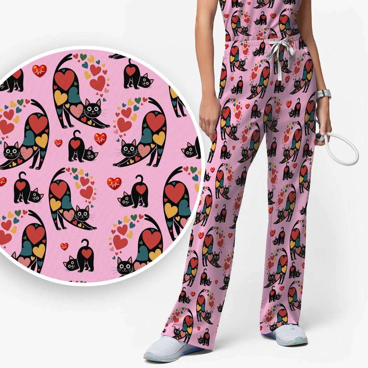 Cat Valentine Heart Nurse Scrub Set