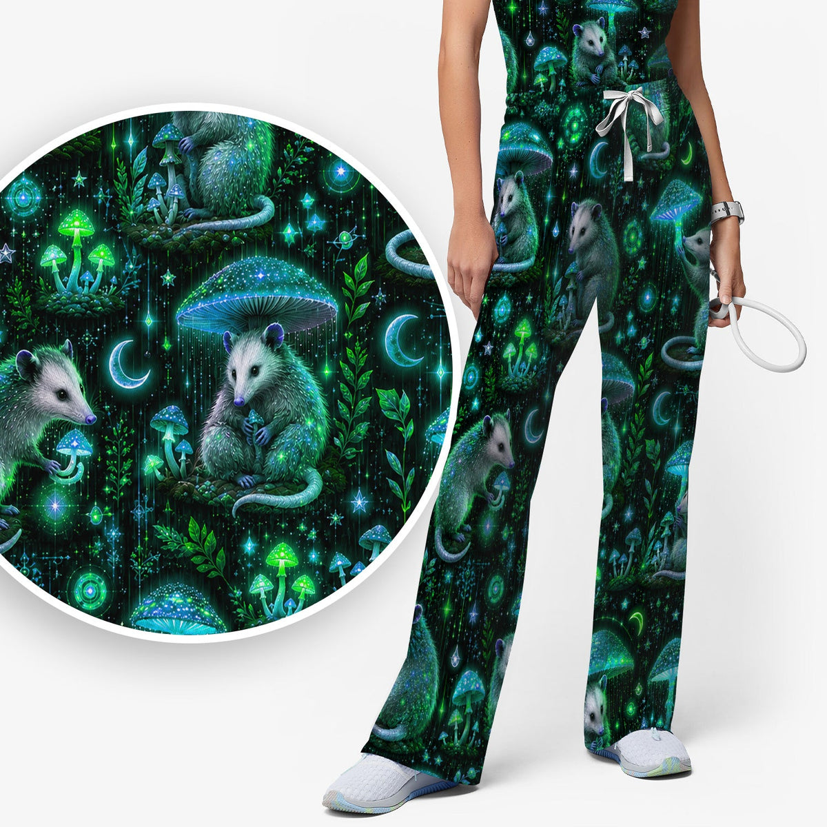 Moonlit Opossum Mushroom Nurse Scrub Set