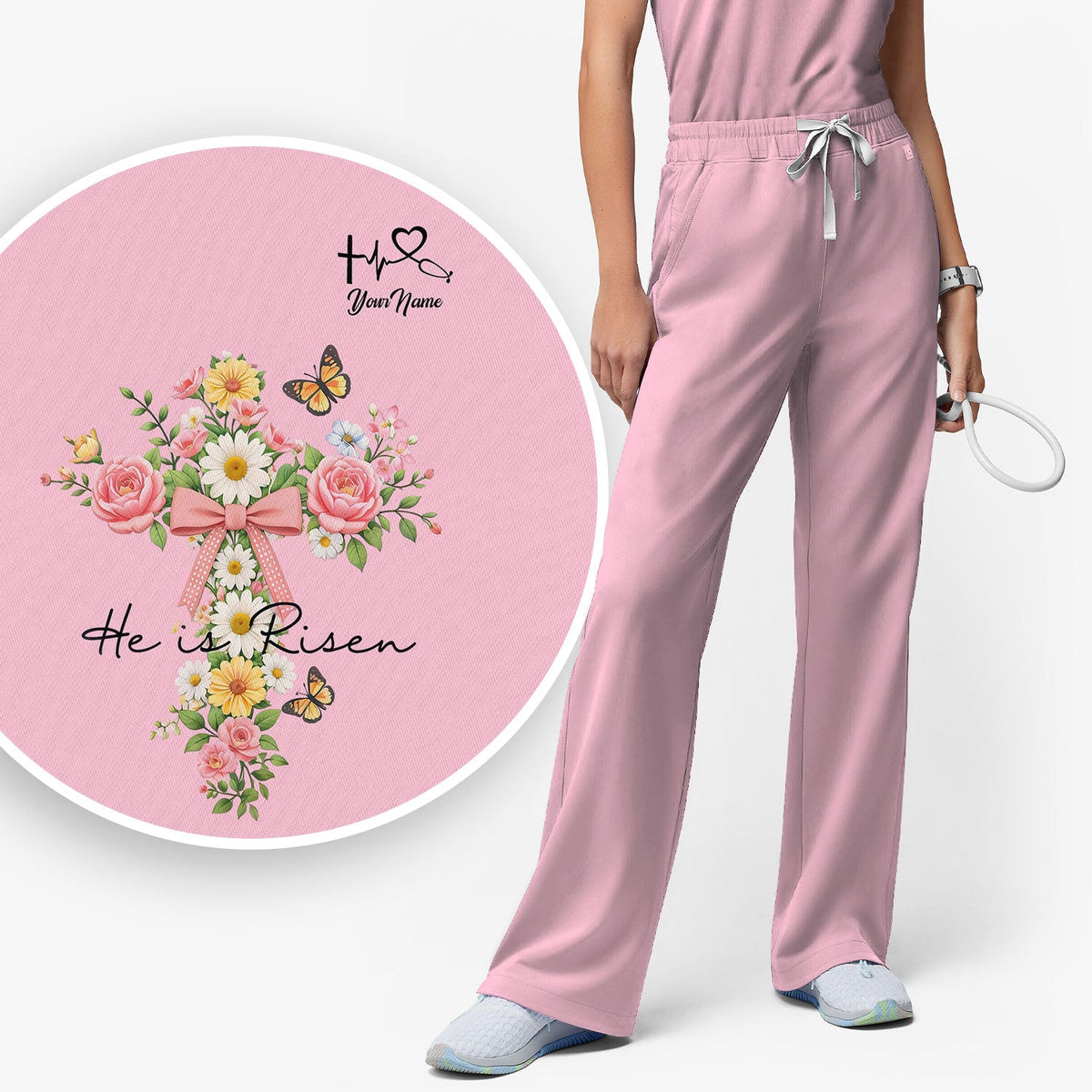 Personalized Easter Nurse He Is Risen Scrub Set