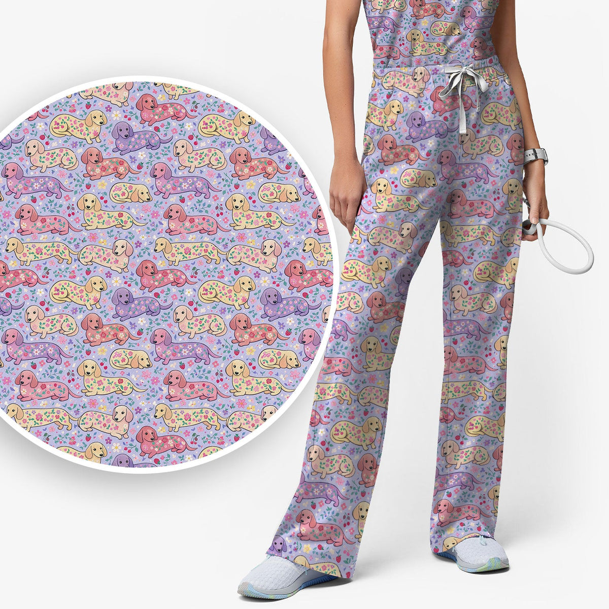 Dachshund Floral Nurse Scrub Set