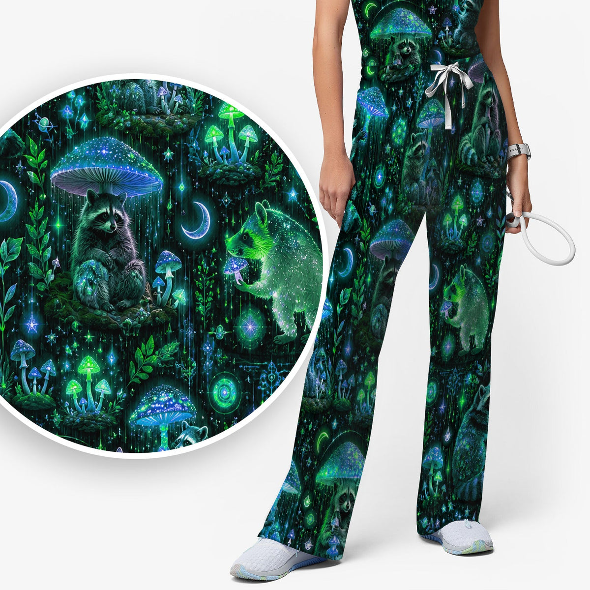 Glowing Raccoon Forest Nurse Scrub Set