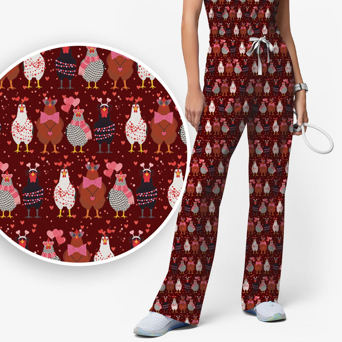 Chicken Valentine Nurse Scrub Set