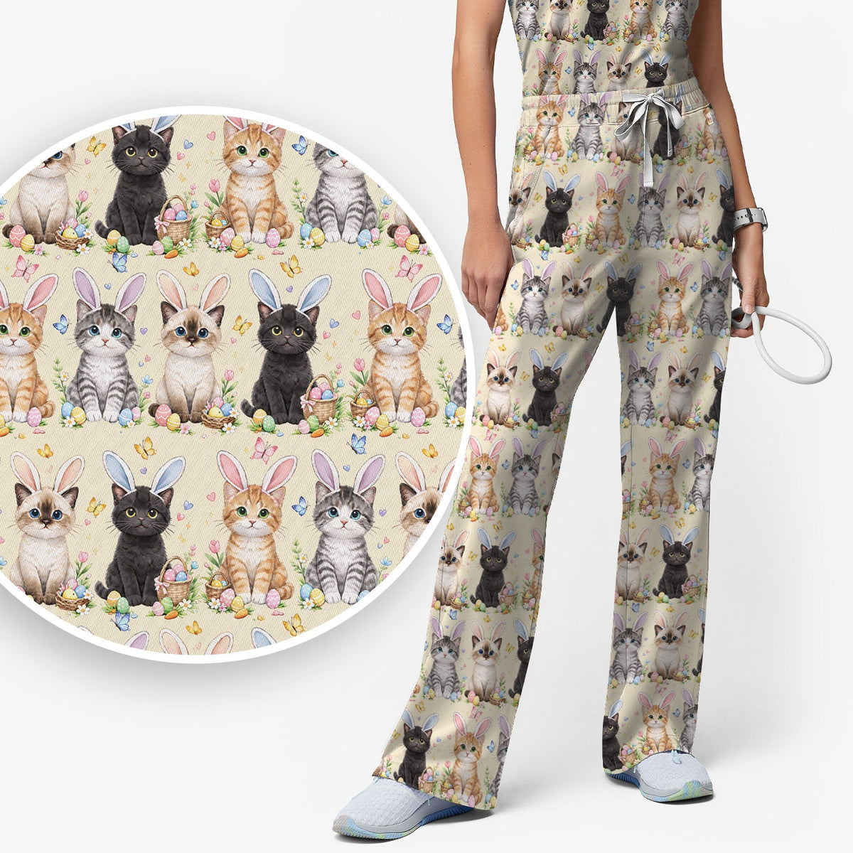 Kitten Bunny Ears Nurse Scrub Set - Easter Gift