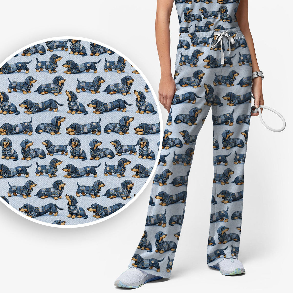 Denim Dachshund Nurse Scrub Set