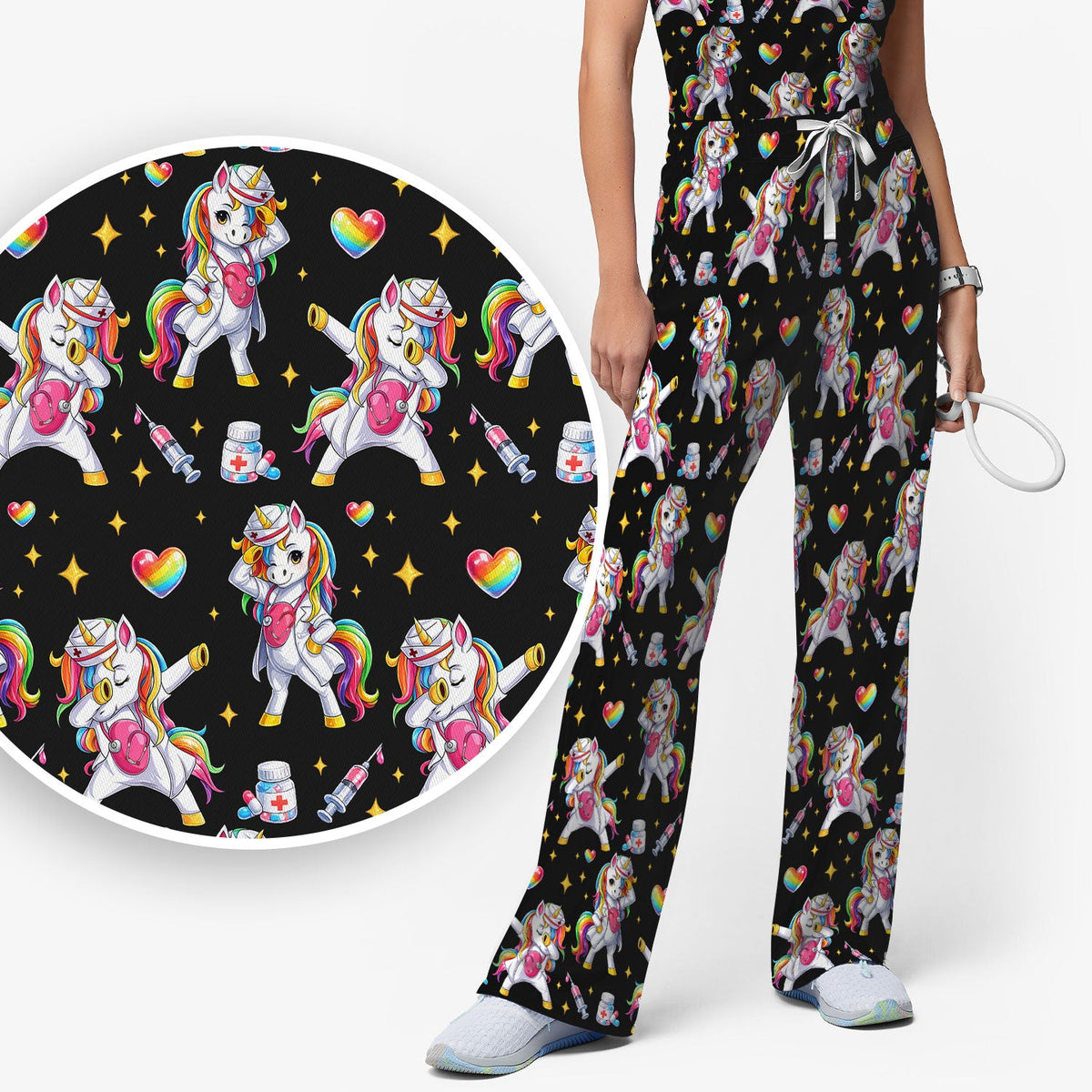 Nurse Unicorn Rainbow Scrub Set