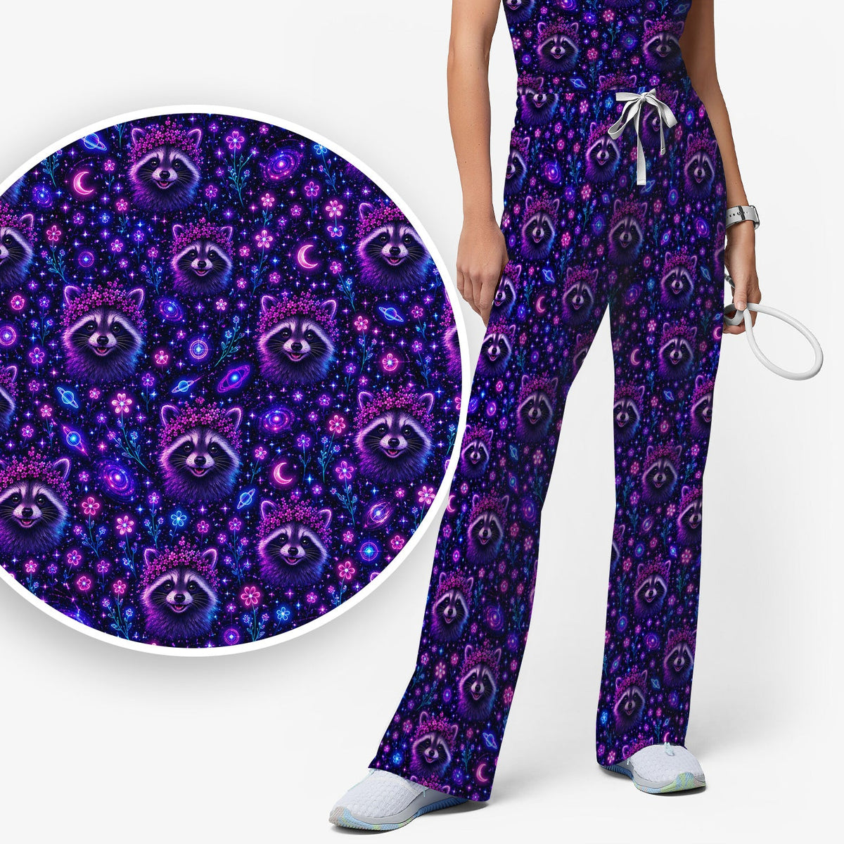Galaxy Raccoon Nurse Scrub Set