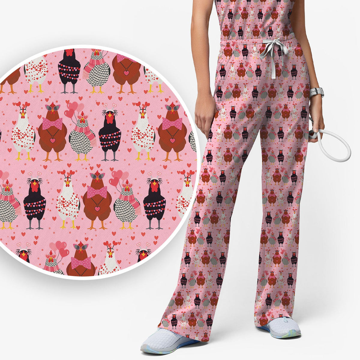 Chicken Valentine Nurse Scrub Set