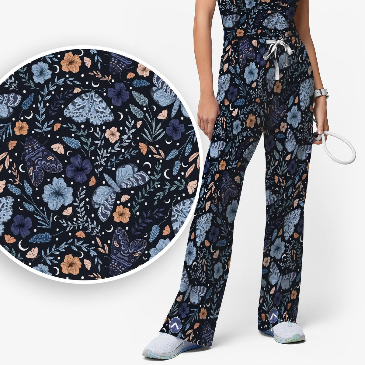 Night Moth Butterfly Floral Nurse Scrub Set