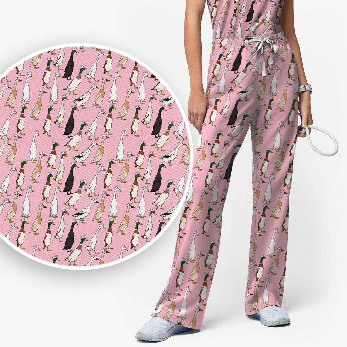 Duck Pattern Nurse Scrub Set