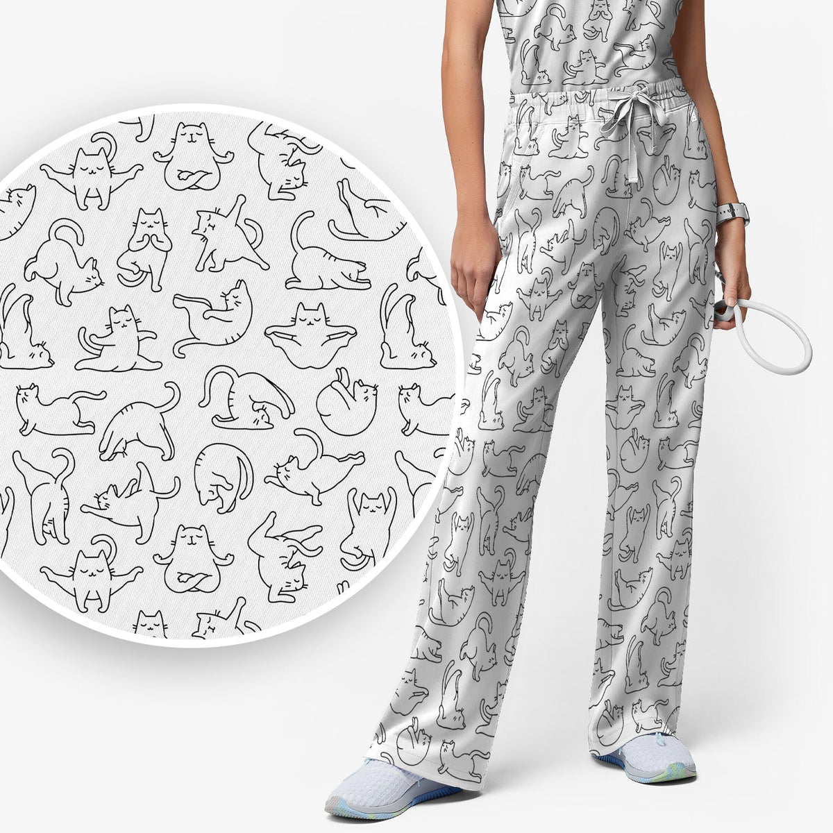 Cat Outline Playing Nurse Scrub Set