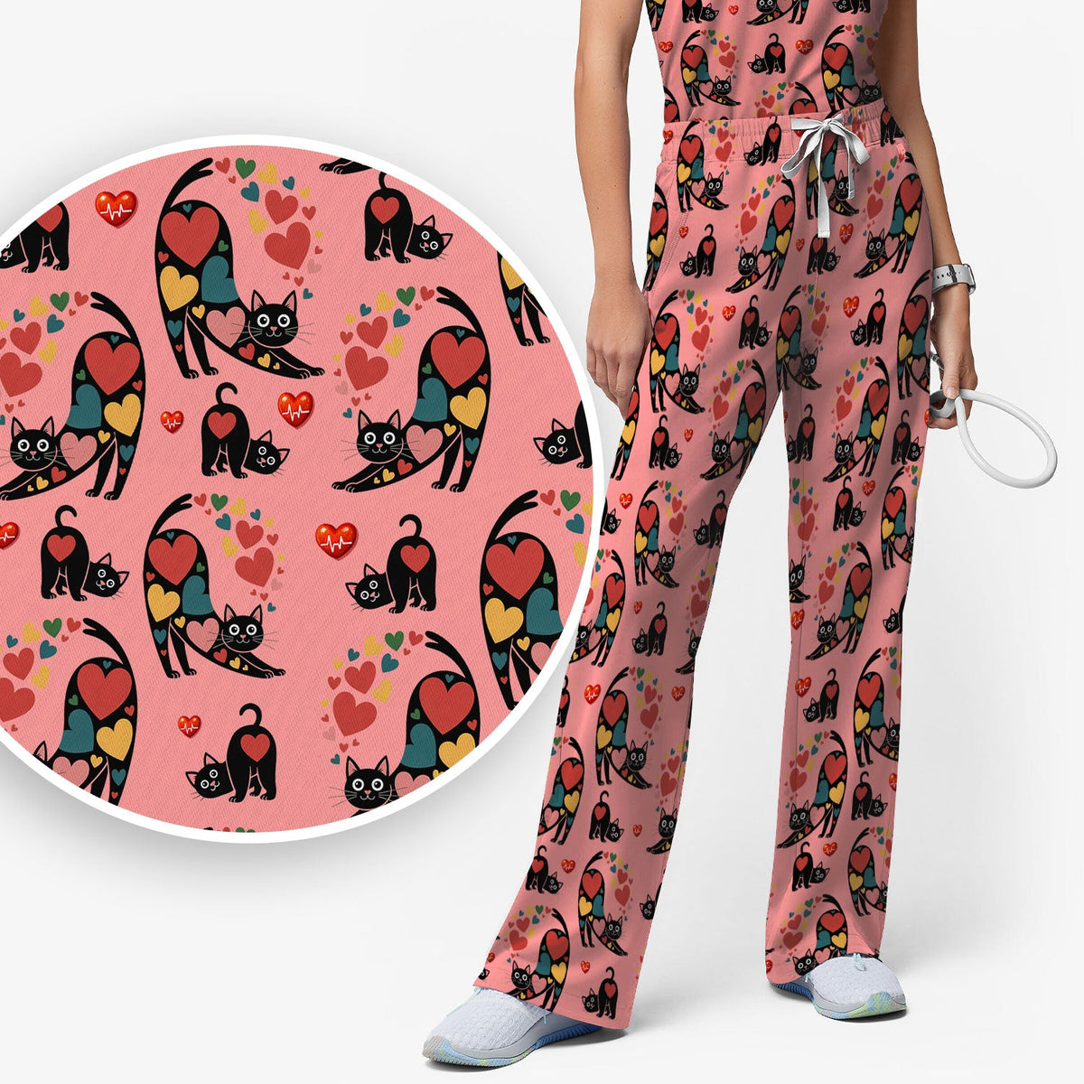 Cat Valentine Heart Nurse Scrub Set