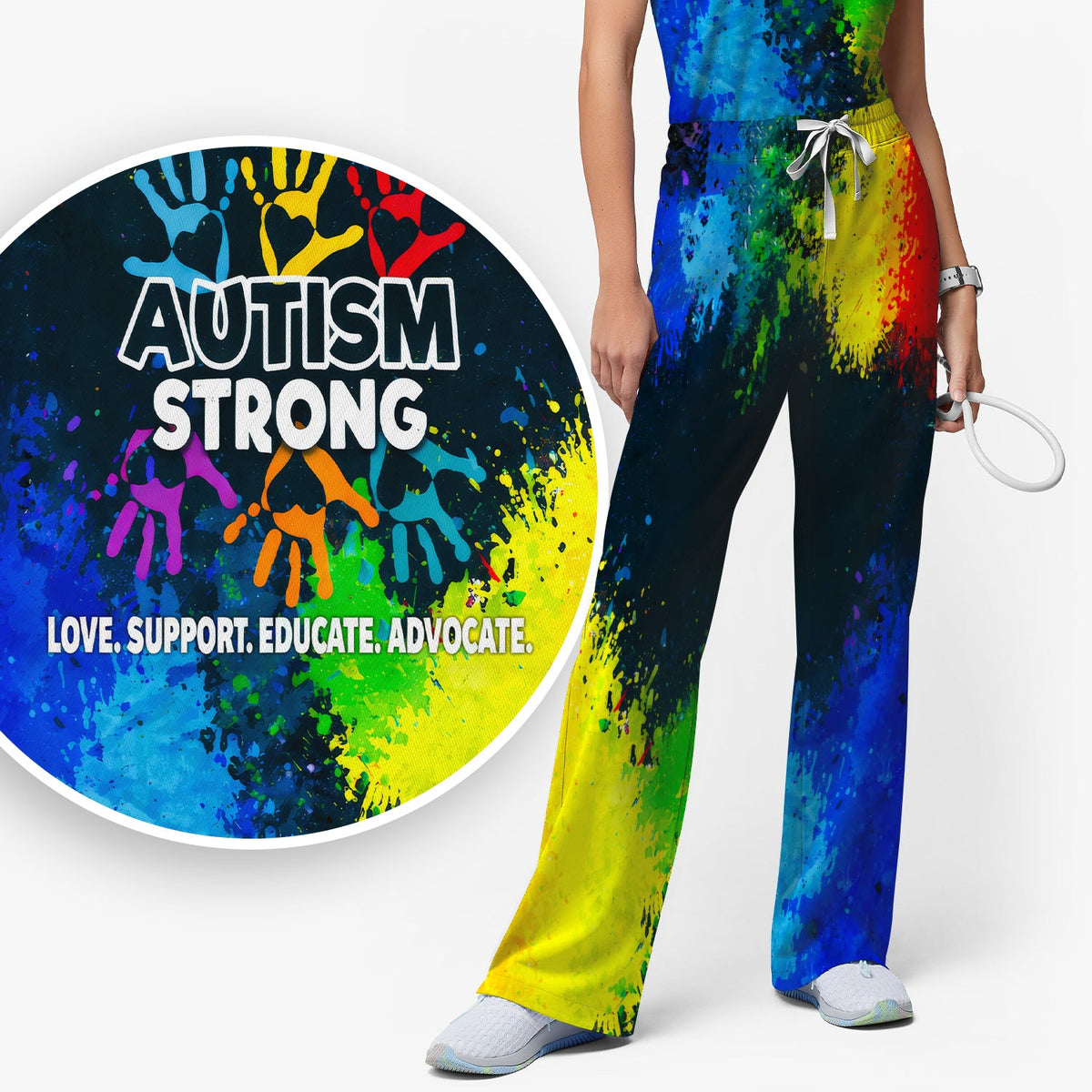 Autism Strong Handprint Nurse Scrub Set